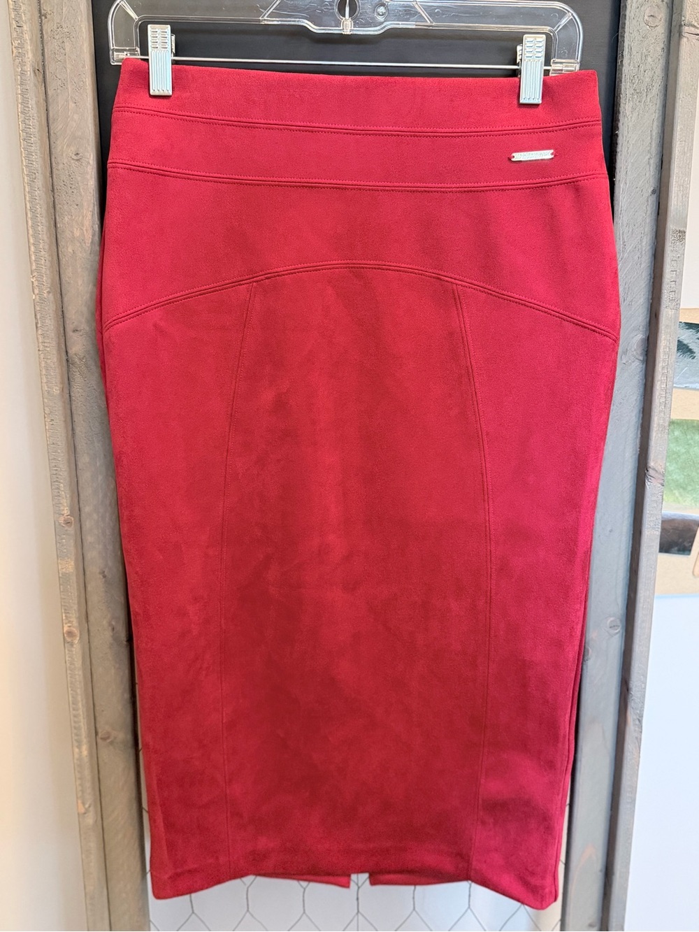 Marc New York Red Faux Suede Pencil Skirt Career Vintage-Inspo
